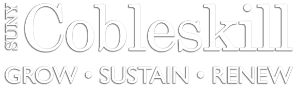 White SUNY Cobleskill logo with tagline