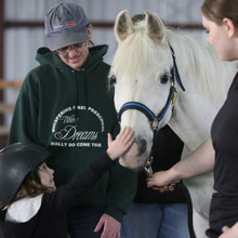 little girl petting a horse in the therepeutic program